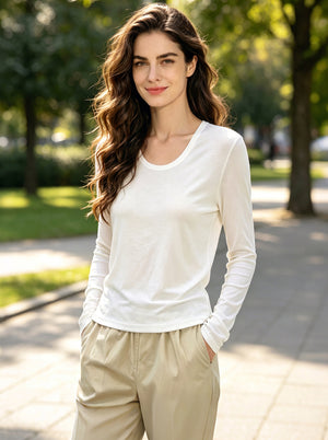 #white U Neck Long Sleeve Top UPF50