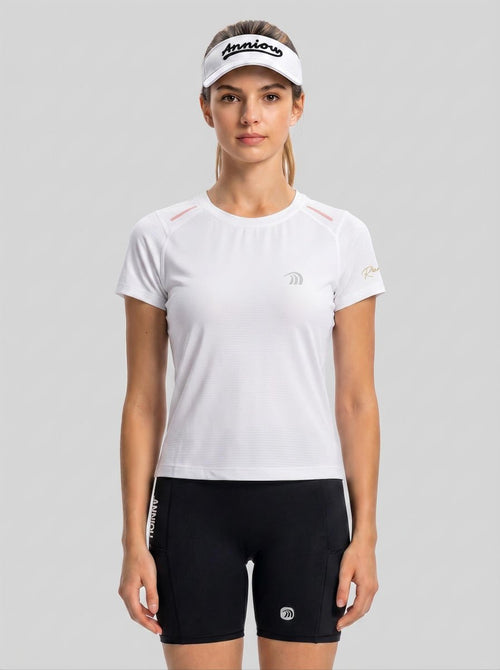 #white Women Short Sleeve Running Sports T‑Shirt