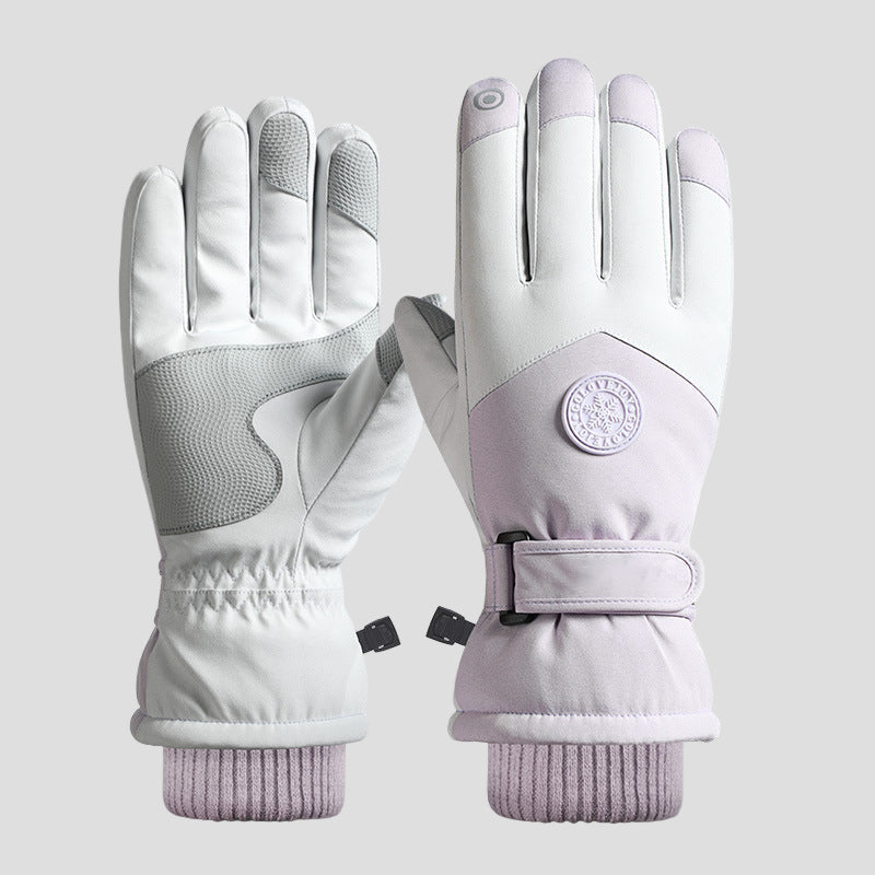 white and purple Fleece Waterproof Thermal Ski Gloves