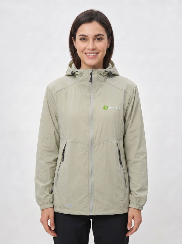 womens #lightgreen UV Protection Jacket with air vents to the necklin, Anniou logo and a zip up front