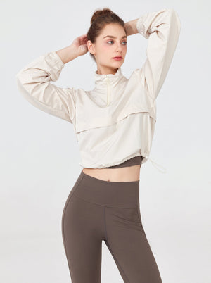womens #Beige Windproof Track Pullover