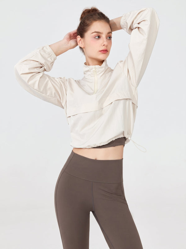 womens #Beige Windproof Track Pullover