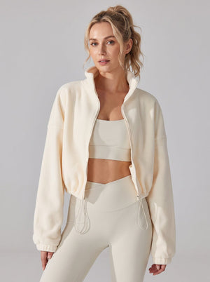 womens #Creamapricot Sherpa Fleece Stand Collar Jacket