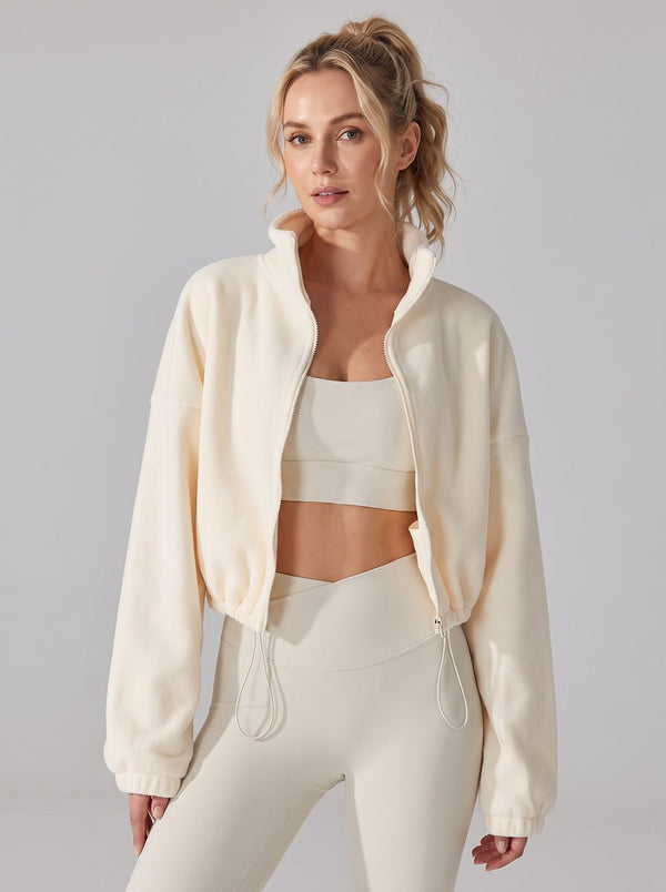 womens #Creamapricot Sherpa Fleece Stand Collar Jacket