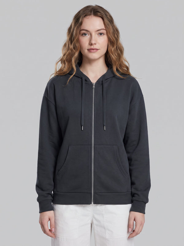 womens #DarkGrey Fleece Lined Full Zip Hoodie