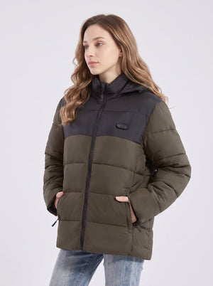 womens #Navygreen Heated Padded Jacket