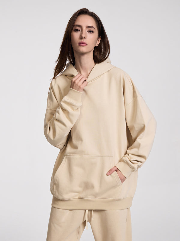 womens #apricot Heavyweight Plain French Terry Hoodie