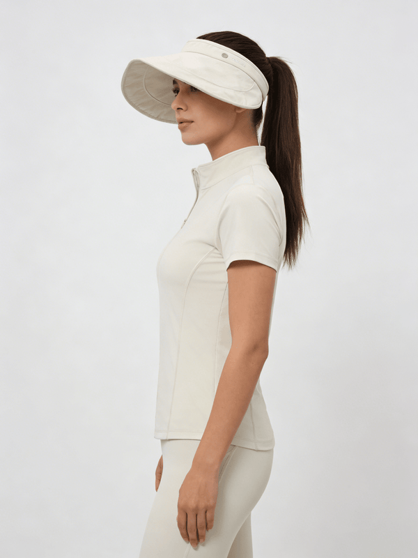 womens #beige Curved Wide Brim Visor Hat of side view