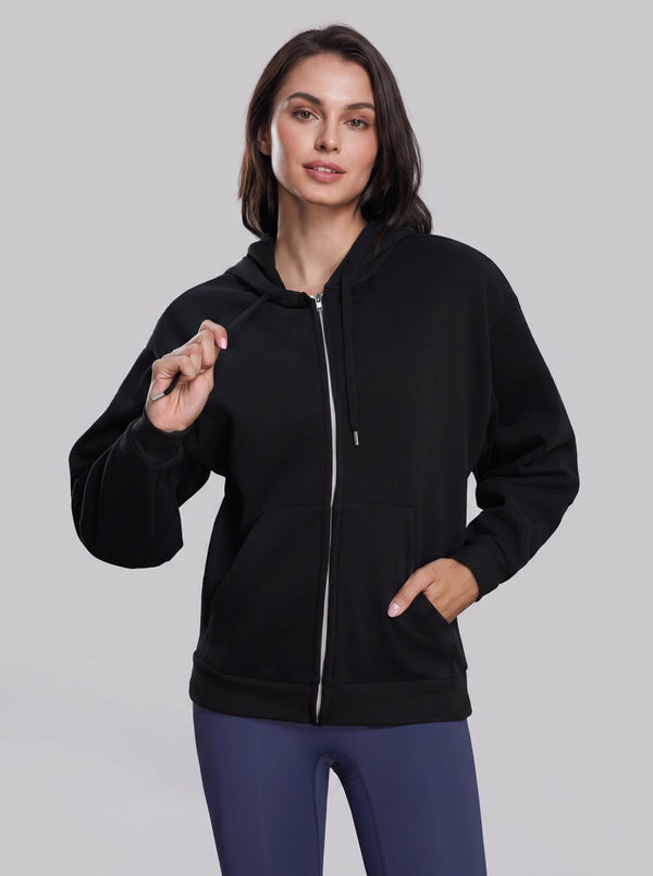 womens #black Fleece Lined Full Zip Hoodie