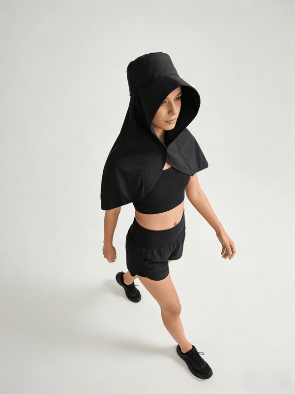 womens #black Sun Hat with Neck Flap and Cape