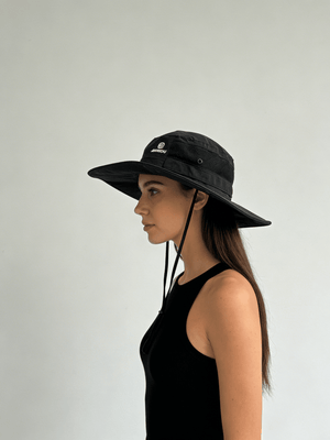 womens #black UPF50 Bucket Hat of side view