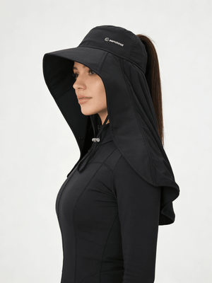 womens #black UPF50 Sun Hat with Neck Flap and Cape of side