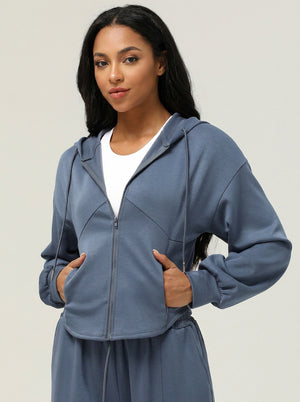 womens #blue Causal Hooded Zip Jacket