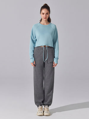 womens #blue Cropped Drawstring sweat set