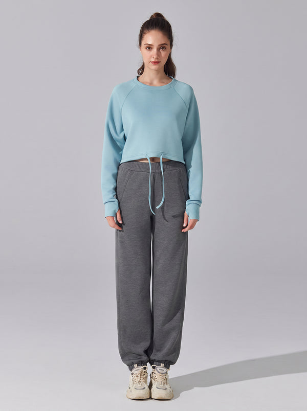 womens #blue Cropped Drawstring sweat set
