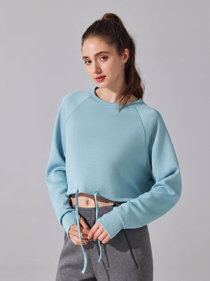 womens #blue Cropped Drawstring sweatshirt