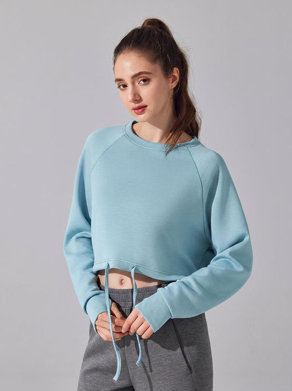 womens #blue Cropped Drawstring sweatshirt