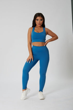women's #blue high waisted leggings and sports vest 