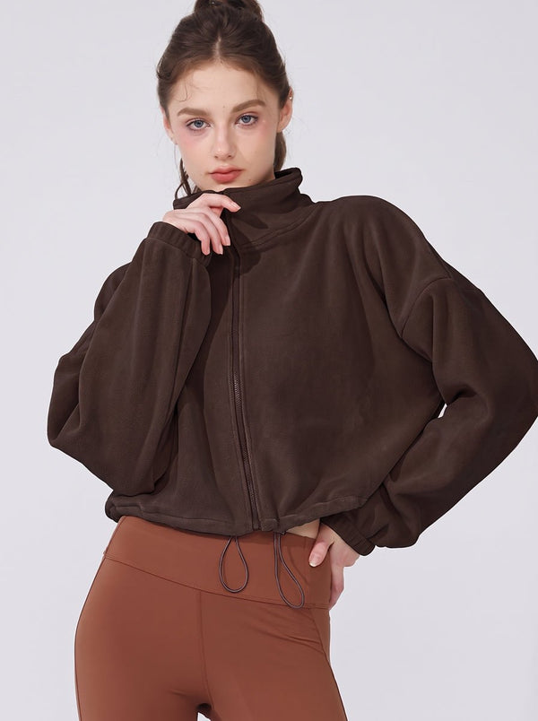 womens #brown Sherpa Fleece Stand Collar Jacket