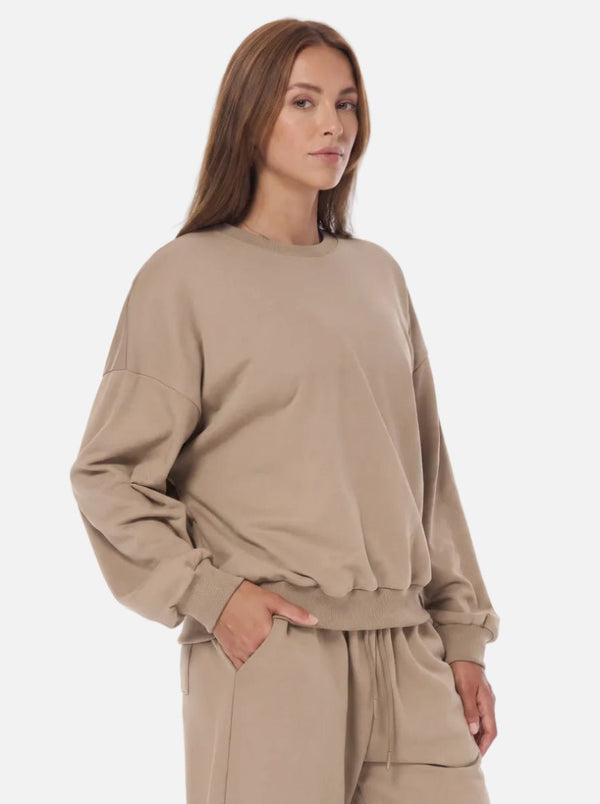 womens #camel Relaxed Fit Crewneck Sweatshirt