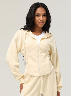 womens #creamapricot Causal Hooded Zip Jacket