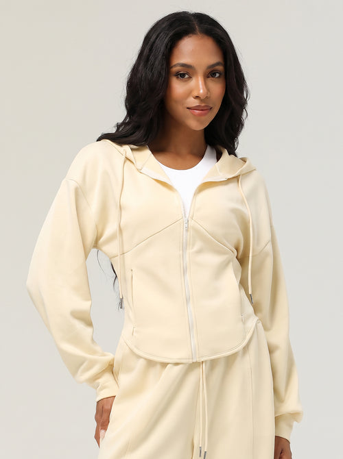 womens #creamapricot Causal Hooded Zip Jacket