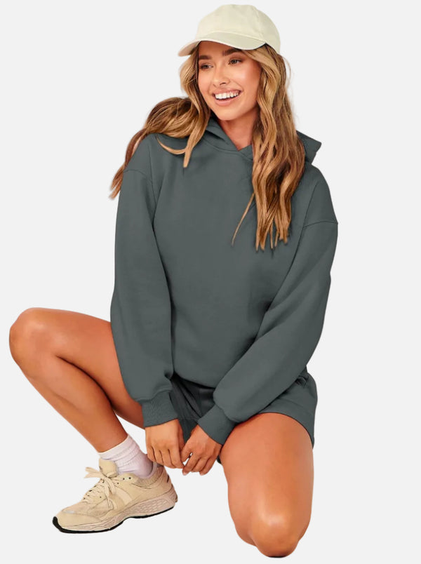 womens #darkgrey Casual Hoodie & Shorts Set