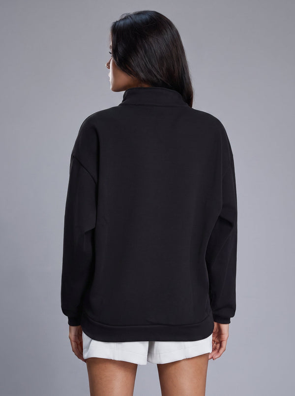 womens #darkgrey Fleece Lined Quarter Zip Pullover of back view