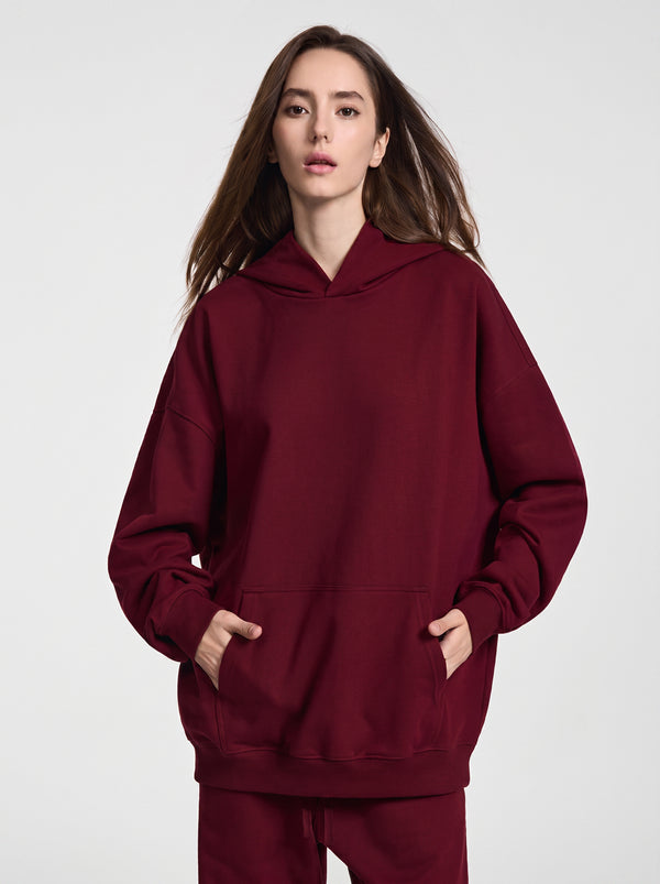 womens #darkred Heavyweight Plain French Terry Hoodie