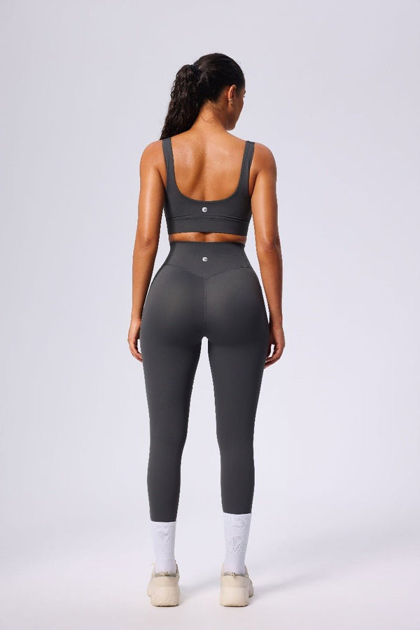 women's #gray racer back sports bra and butt lift leggings