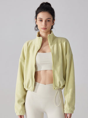 womens #green Sherpa Fleece Stand Collar Jacket