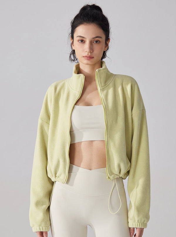 womens #green Sherpa Fleece Stand Collar Jacket