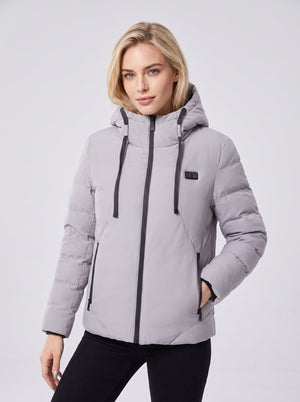 womens #grey Heated Hooded Padded Jacket