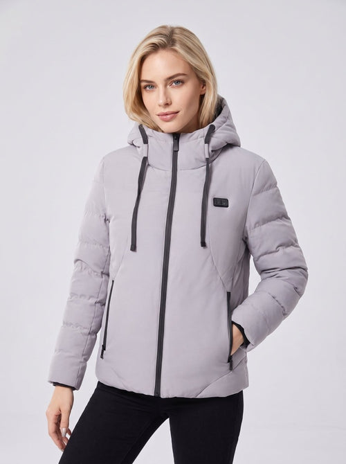 womens #grey Heated Hooded Padded Jacket
