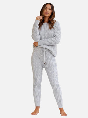 womens #grey cable knit sweater and pants set