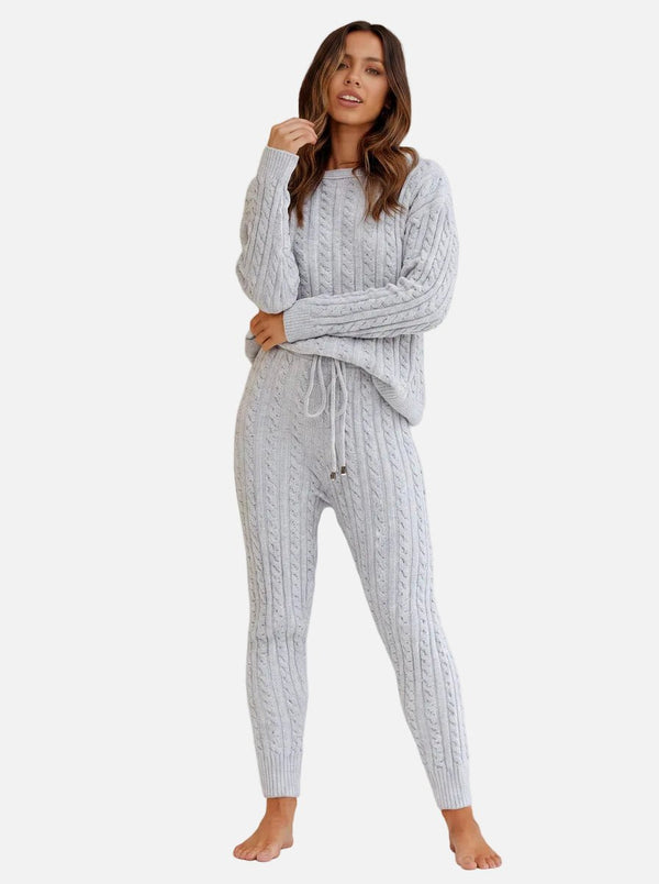 womens #grey cable knit sweater and pants set
