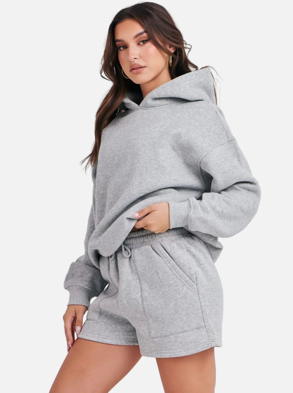 womens #heathergrey Casual Hoodie & Shorts Set