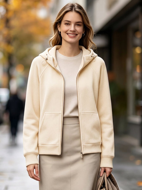 womens #ivory Fleece Zip Up Hoodie