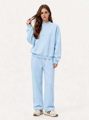 womens #lightblue Mock Neck Drop Shoulder Sweatshirt