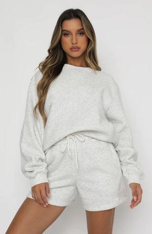 womens #lightgrey Crewneck Sweatshirt Shorts Set