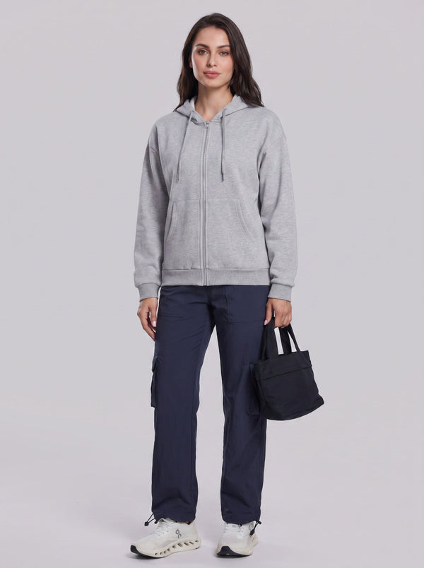 womens #lightgrey Fleece Lined Full Zip Hoodie