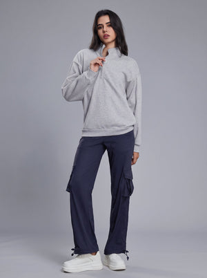 womens #lightgrey Fleece Lined Quarter Zip Pullover
