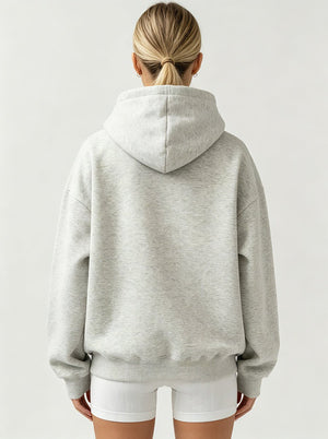 womens #lightgrey Oversized Pullover Hoodie of back view