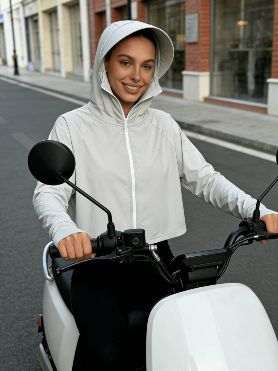 womens #lightgrey Zip Up Thumbhole Hooded Jacket UPF50+