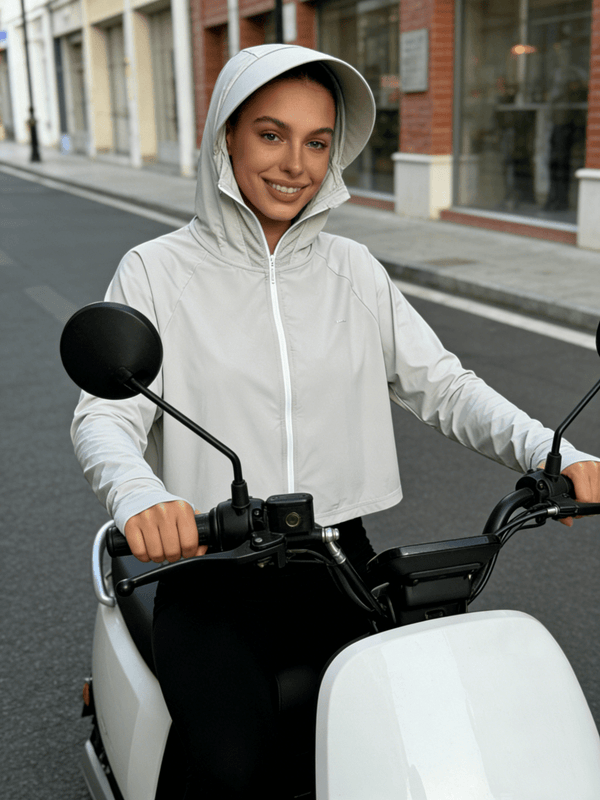 womens #lightgrey Zip Up Thumbhole Hooded Jacket UPF50+