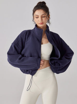 womens #navy Sherpa Fleece Stand Collar Jacket