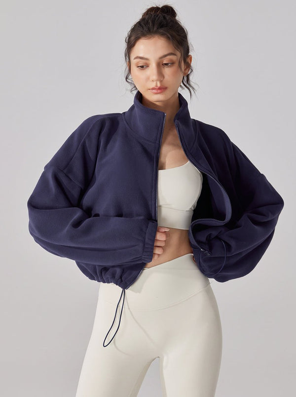 womens #navy Sherpa Fleece Stand Collar Jacket