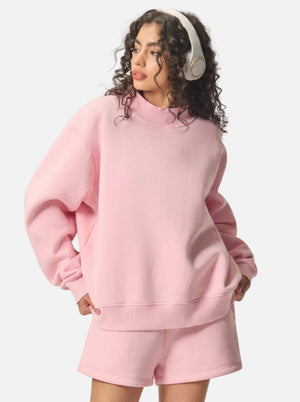 womens #pink Heavyweight Fleece Mock Neck Pullover