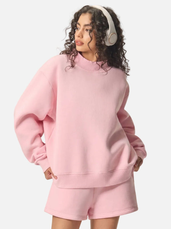 womens #pink Heavyweight Fleece Mock Neck Pullover