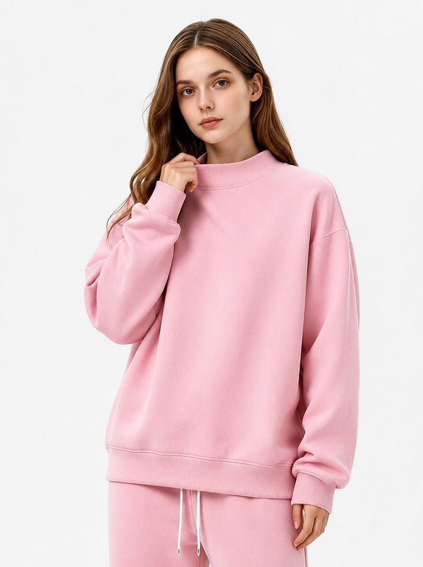 womens #pink Mock Neck Drop Shoulder Sweatshirt